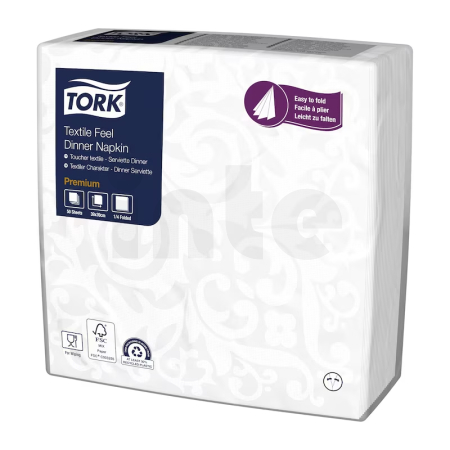Tork Textile Feel Elegance bílý ubrousek-večeře, 1 vrstva, 10 bal. x 50 ks = 500 ks, 509413