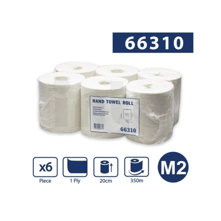Tork Průmyslové papírové utěrky, 1vrs, bílá, návin 350m, M2, 6 rolí, 66310