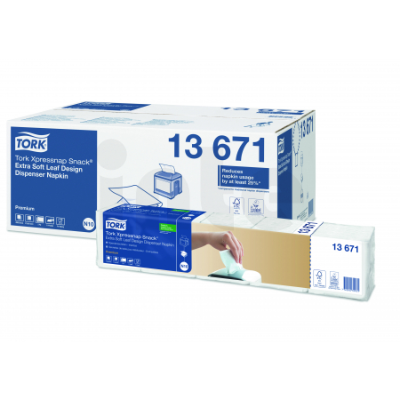 TORK extra jemný bílý ubrousek do zásobníku se vzorem listů Xpressnap Snack® – s dekorem lístků, N10, 4 000 ks 13671